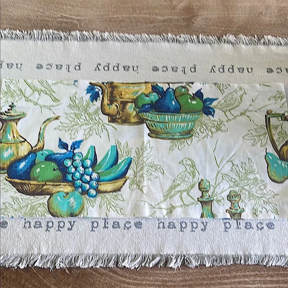 Vintage Window Valance Fruit and Bird and Leaf Motif/ 43x11 in/ Handmade